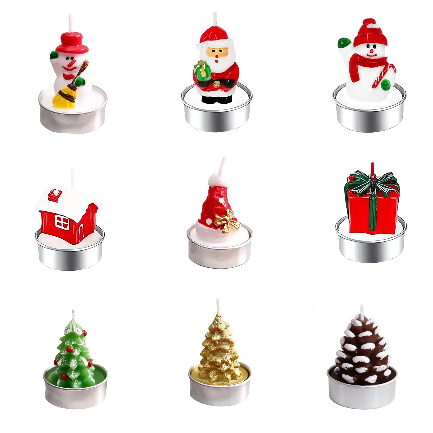 Christmas Santa Tree Candles In Metal Tea Light Holders - Image 3