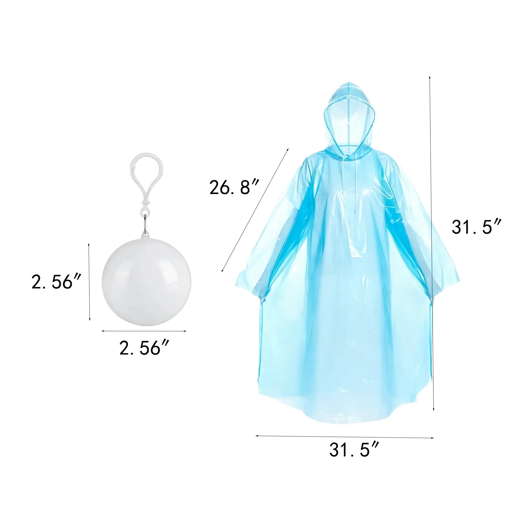 Emergency Rain Poncho In Ball Case With Keychain Hook - Image 2