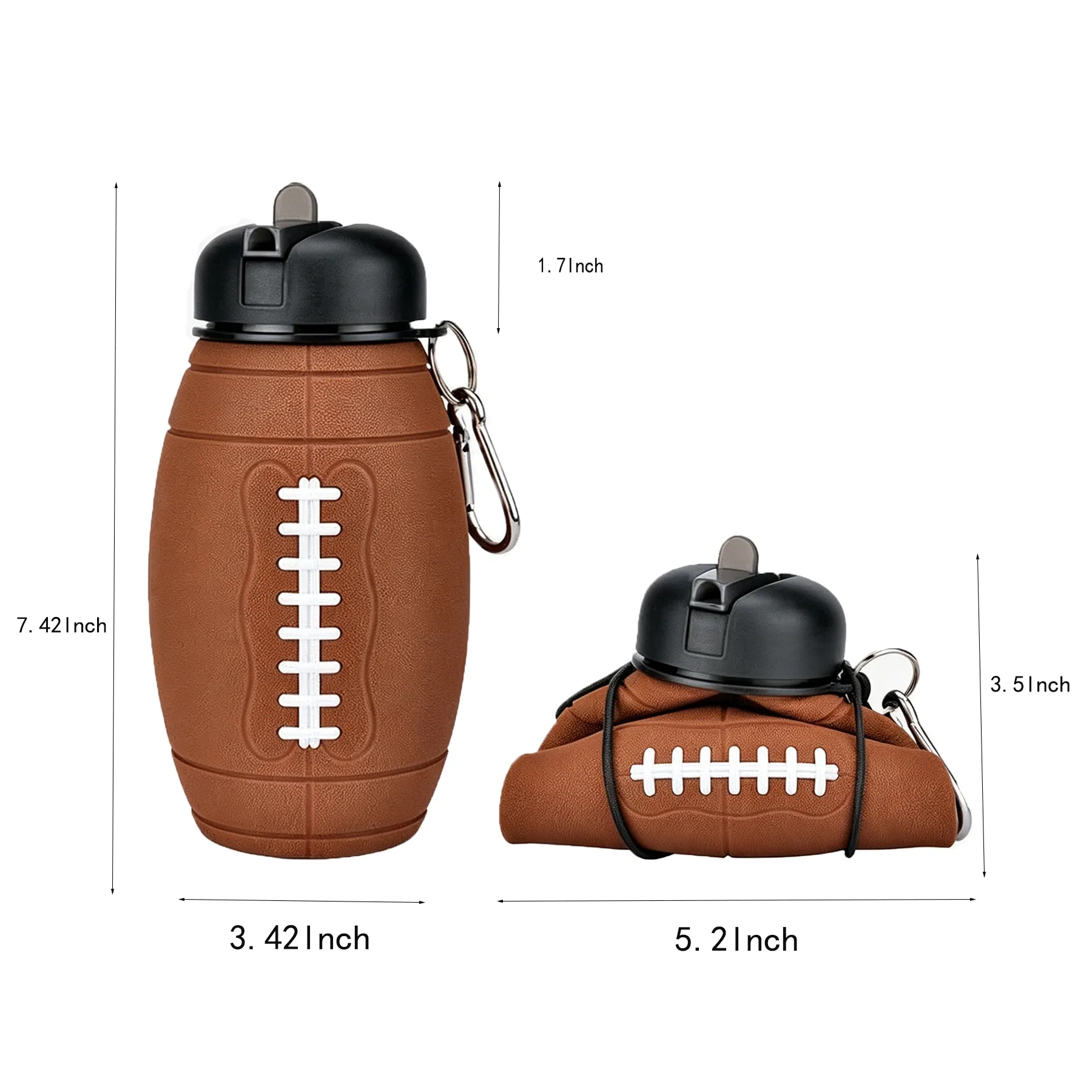Collapsible Football Water Bottle With Carabiner Clip - Image 2