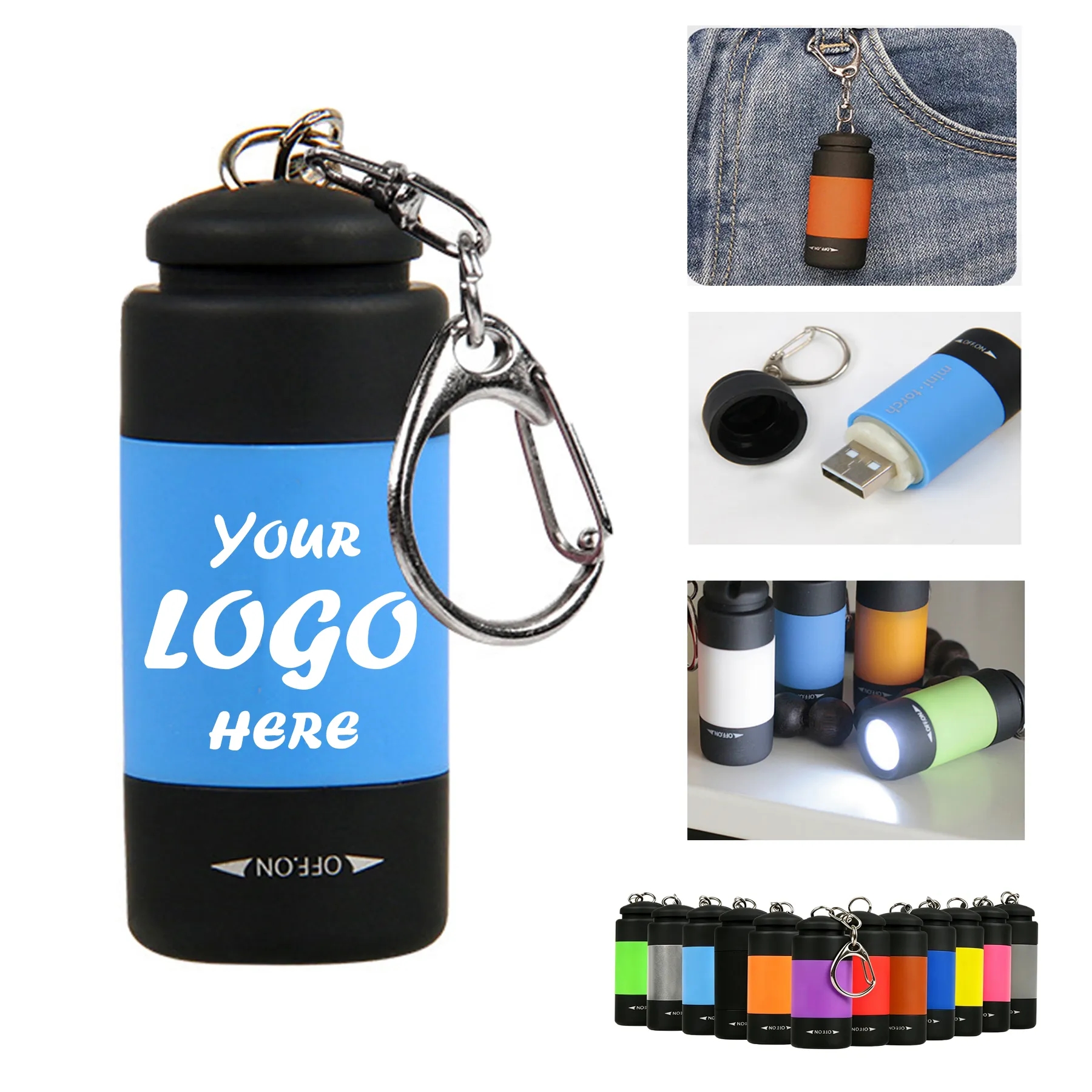 Rechargeable LED Keychain Light With Carabiner Clip