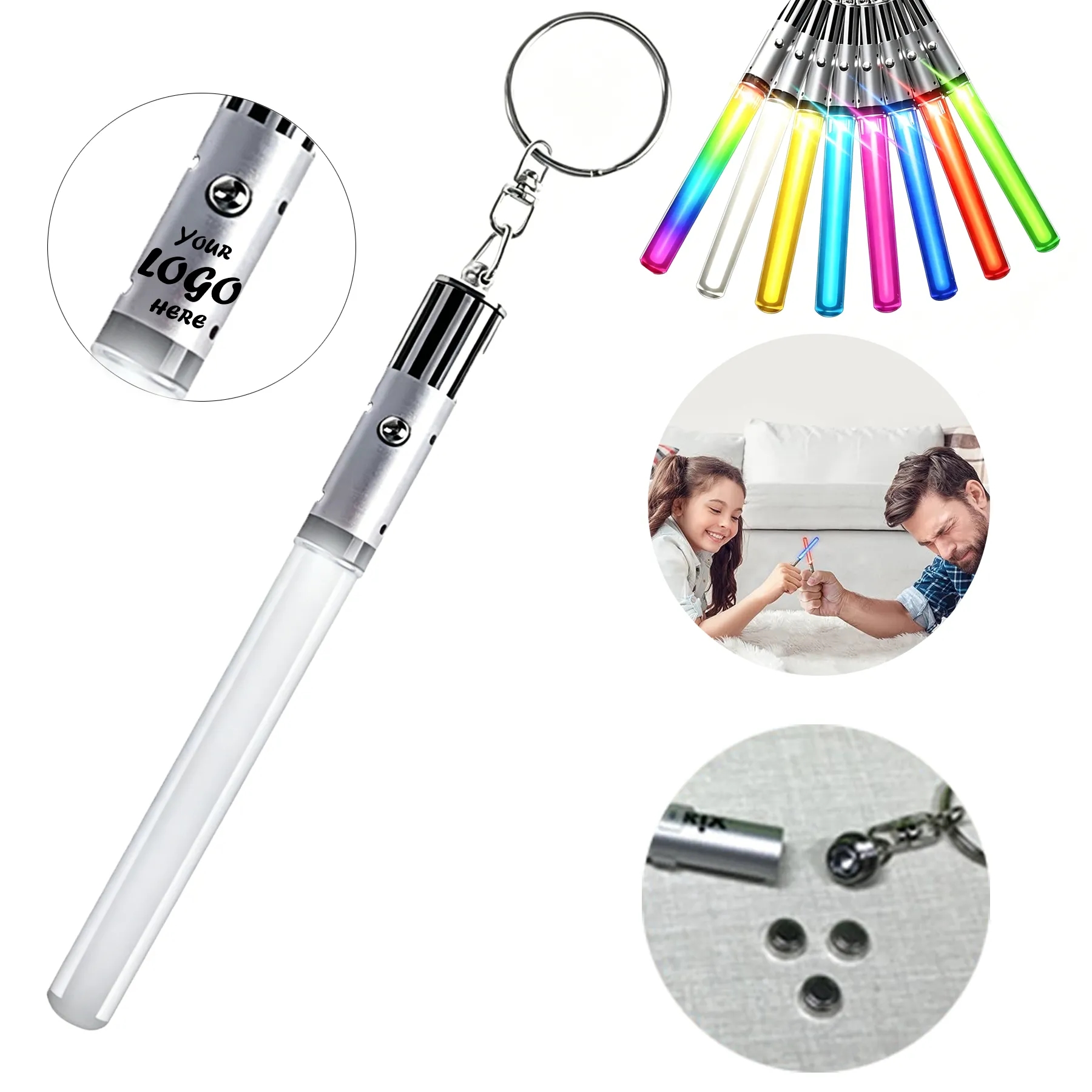 LED Glow Saber Keychain With Custom Front Logo Area