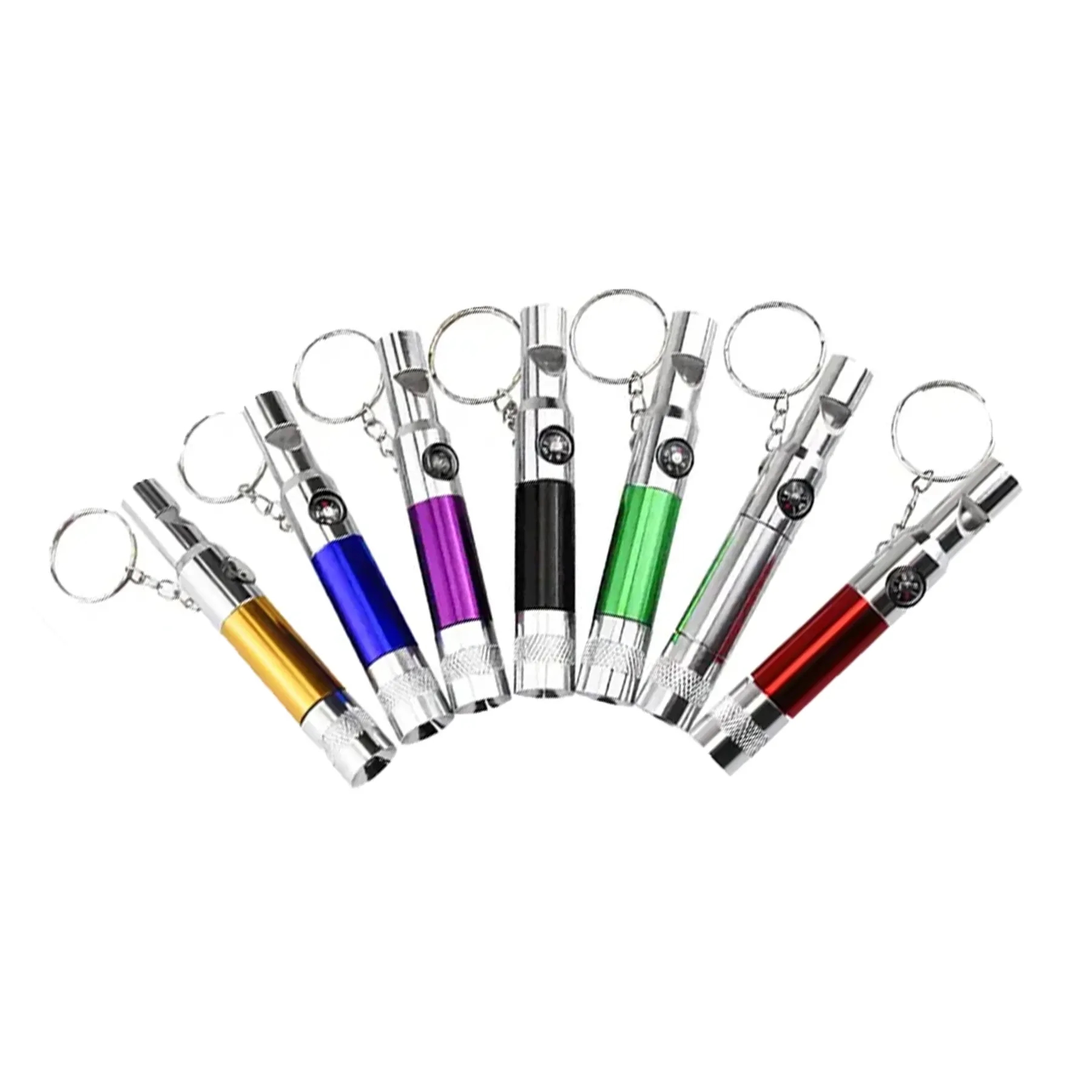Aluminum Whistle Flashlight Compass Keychain For Camping - Image 3