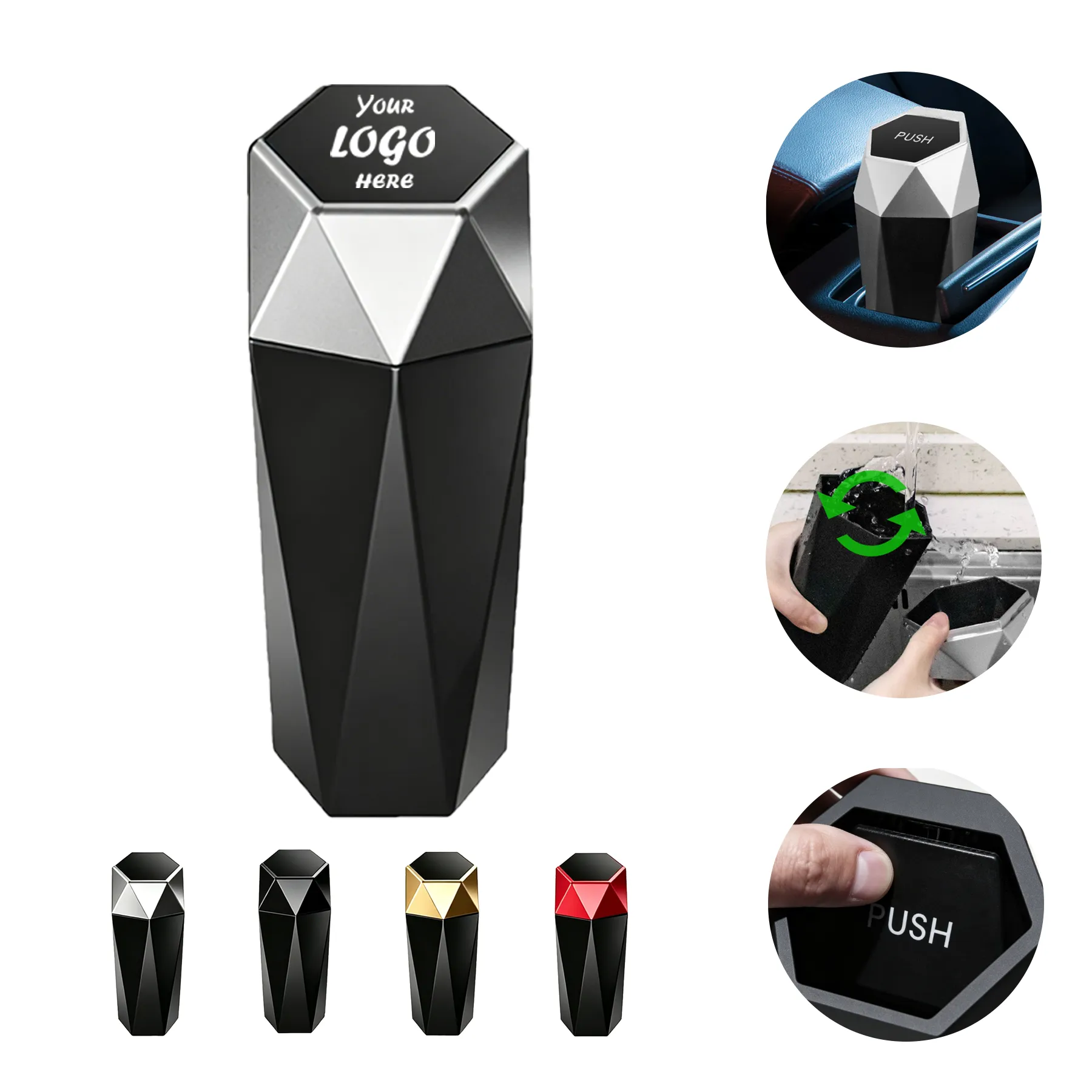 Cup Holder Auto Trash Can With Spring Loaded Door