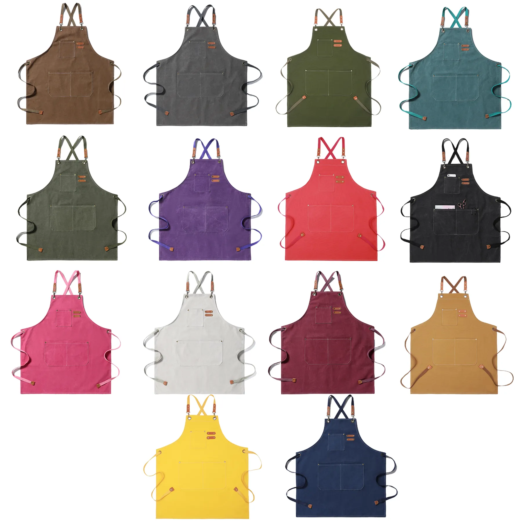 Cross Back Canvas Chef Apron With Front Pockets - Image 3