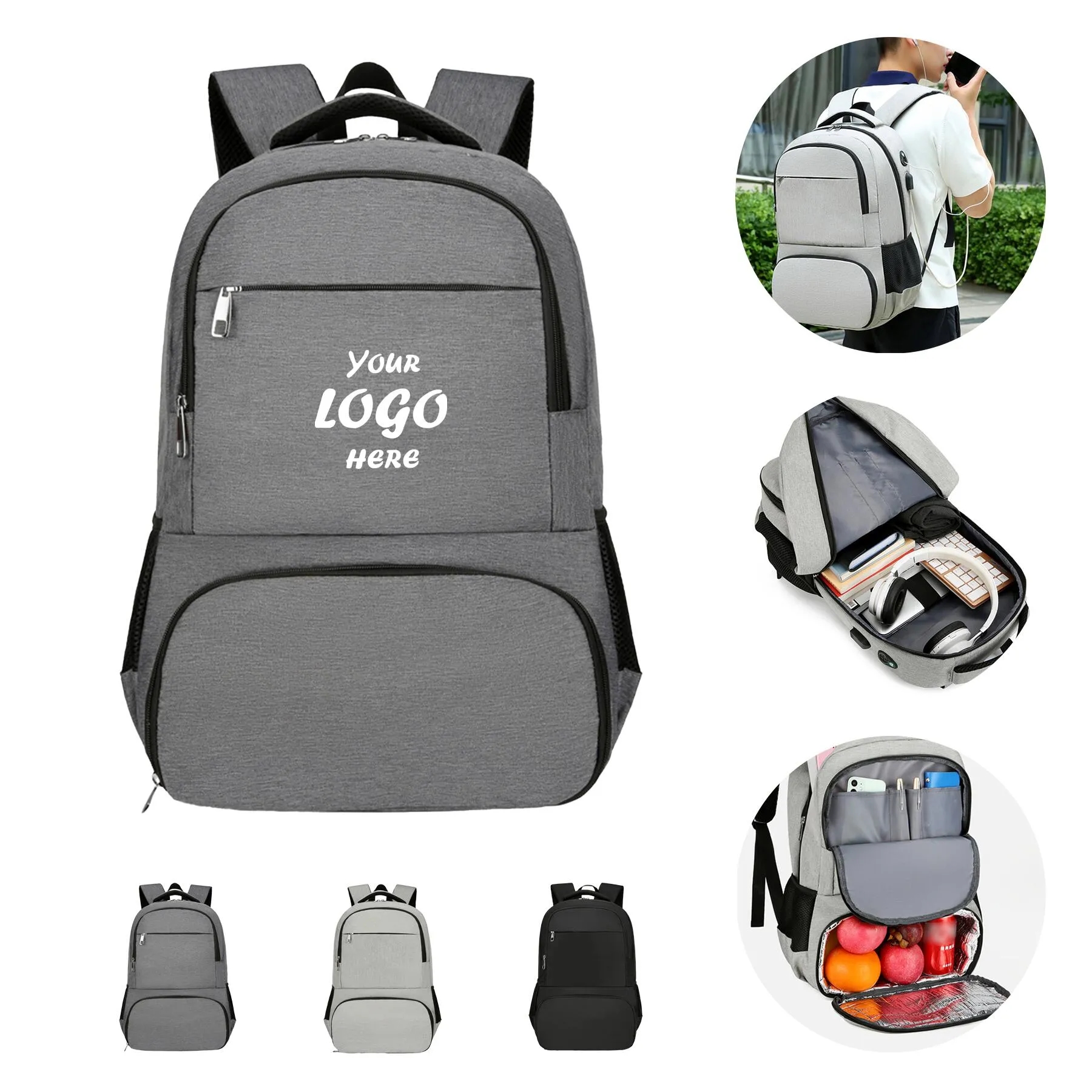 Insulated Cooler Backpack With USB Port And Bottom Bag