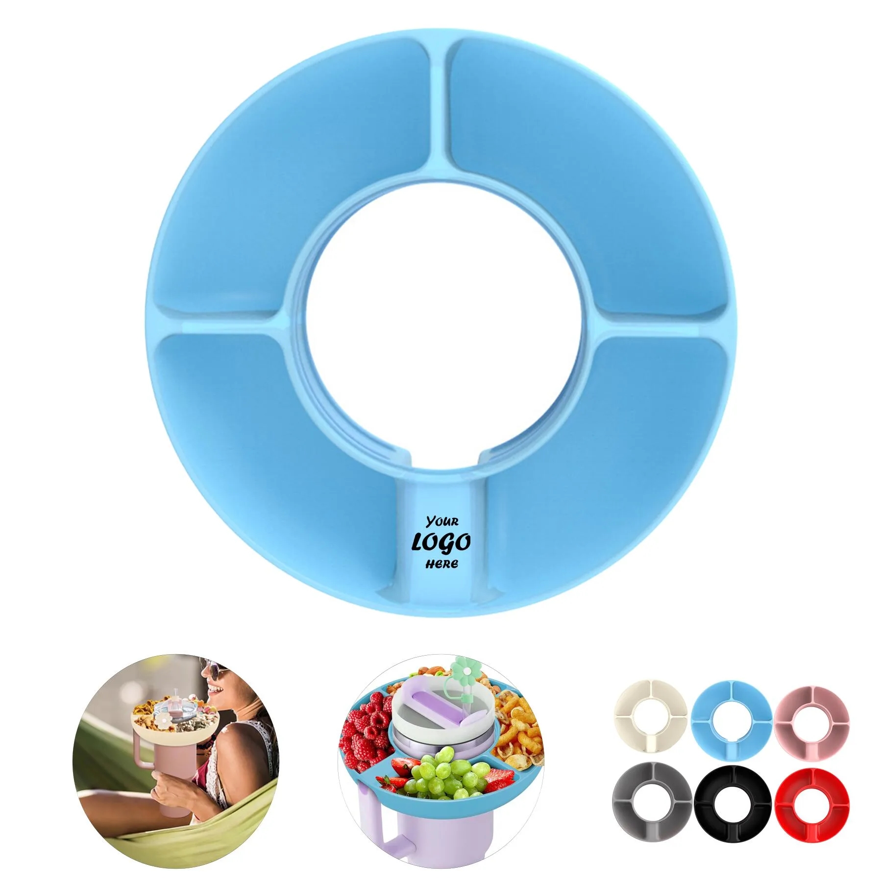 Four Compartment Silicone Snack Tray For Tumblers