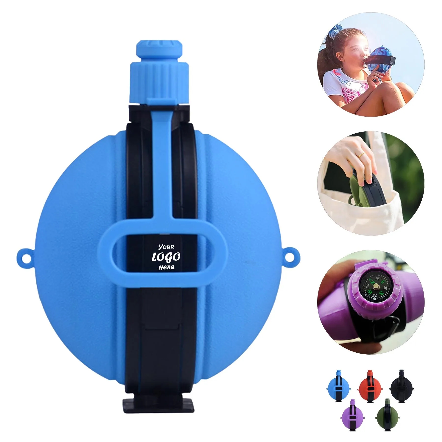 Collapsible Silicone Camping Water Bottle With Compass