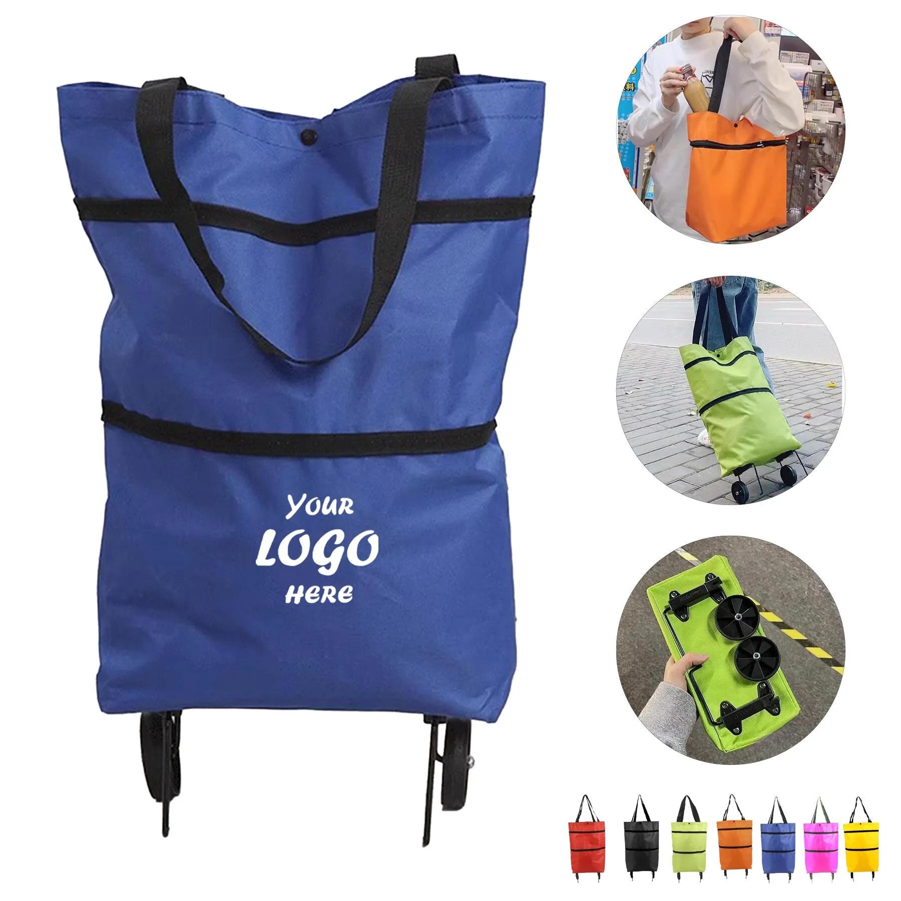 Collapsible Shopping Grocery Bag With Foldable Wheels