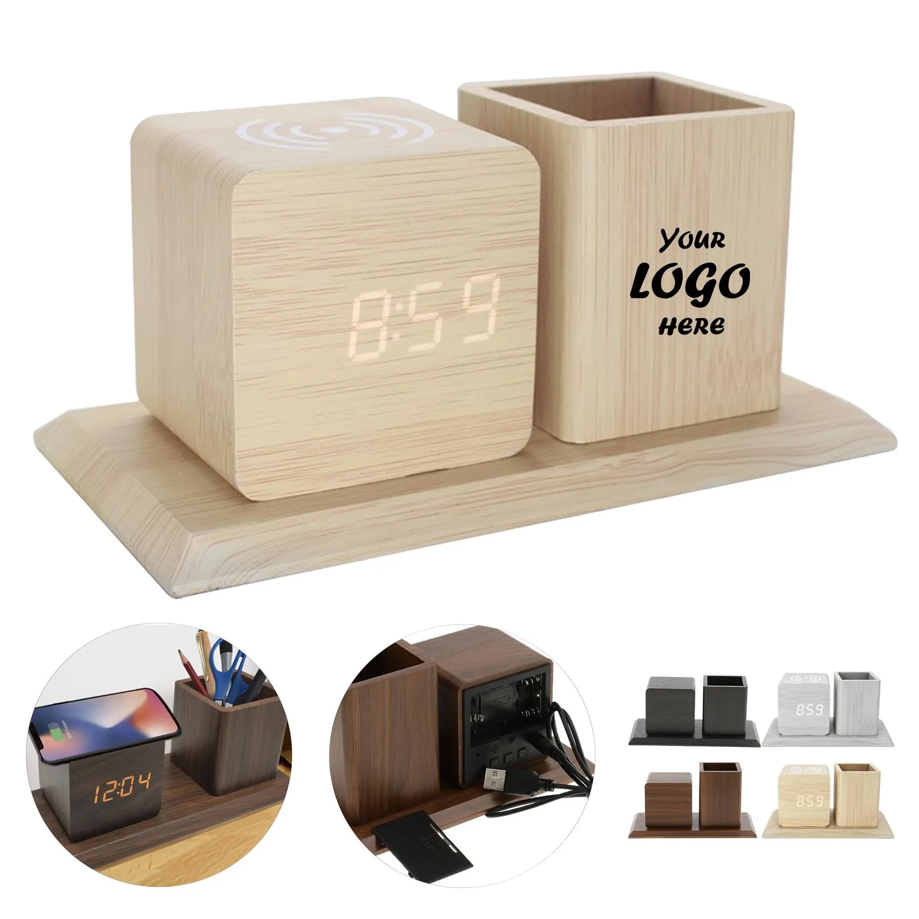Wireless Charging LED Alarm Clock With Desk Pen Holder