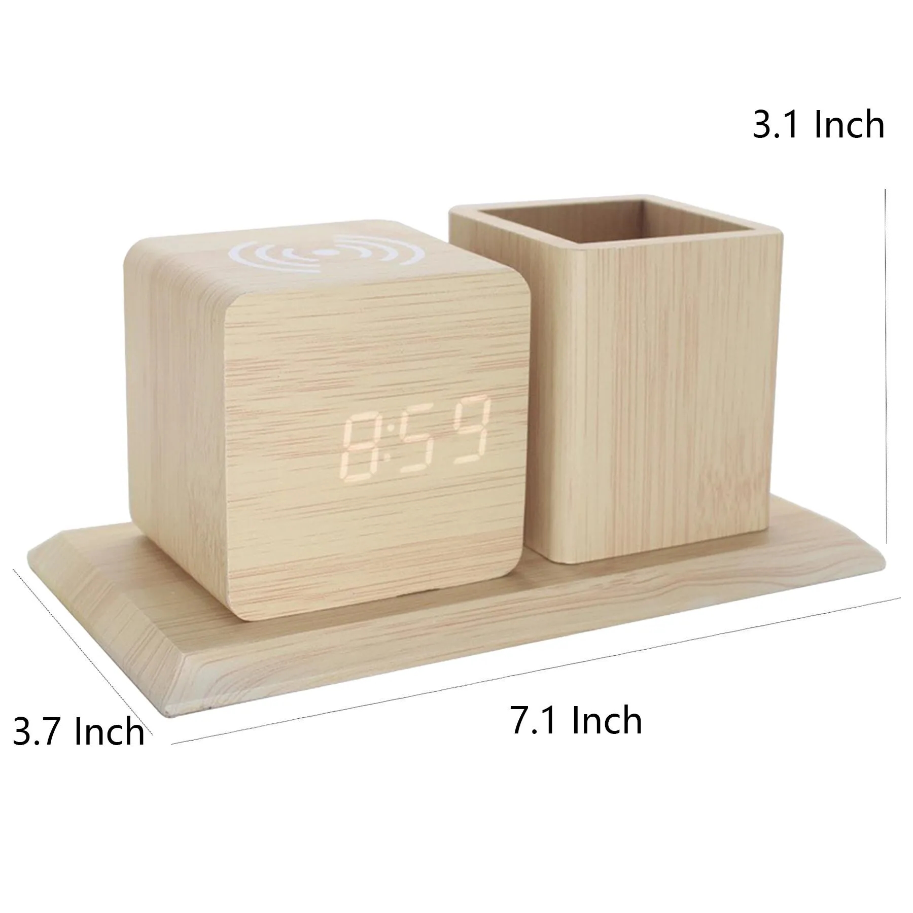 Wireless Charging LED Alarm Clock With Desk Pen Holder - Image 2