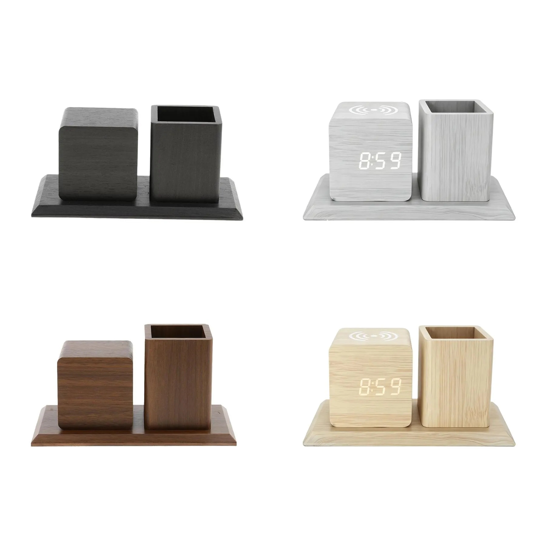Wireless Charging LED Alarm Clock With Desk Pen Holder - Image 3
