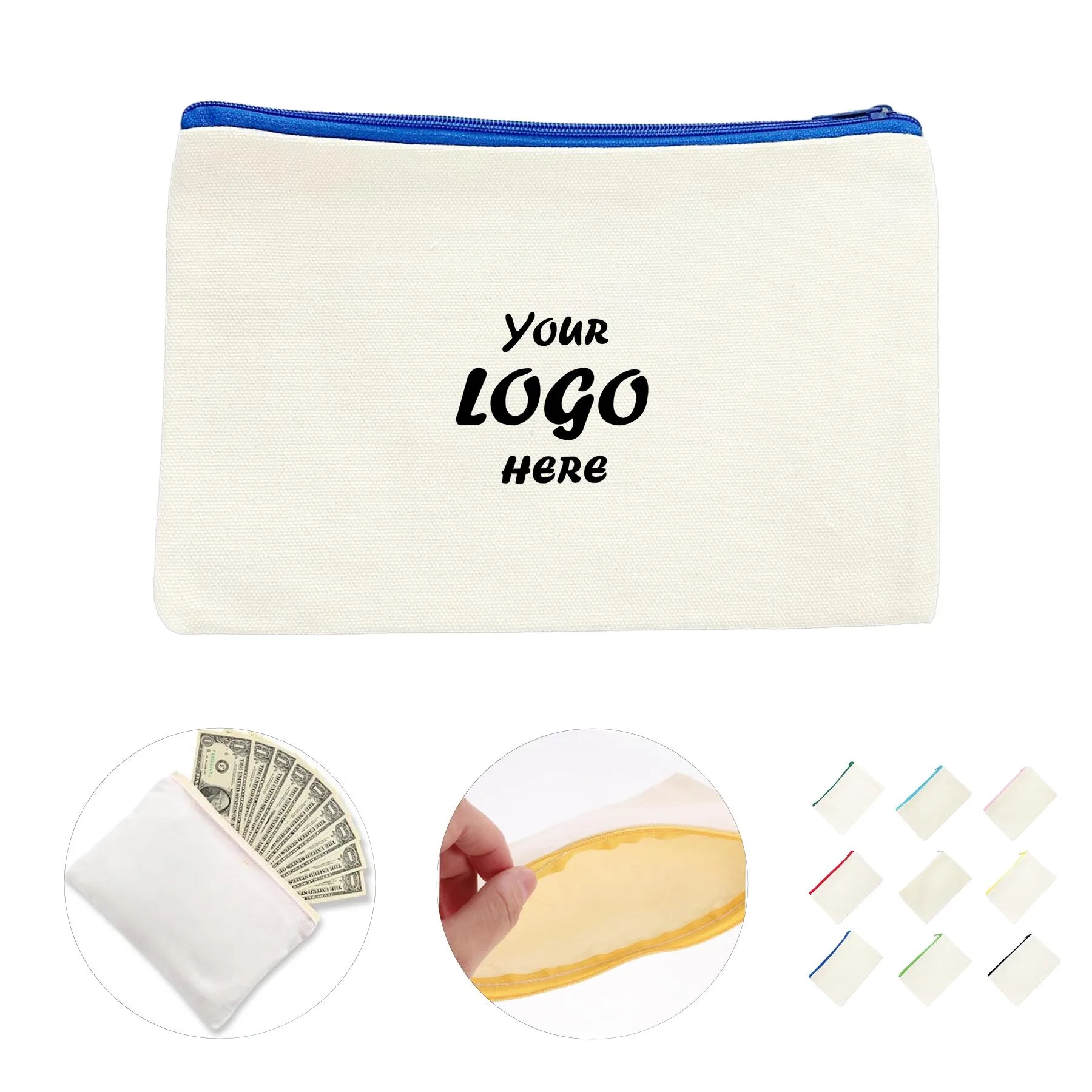Washable Canvas Cosmetic Pouch With Zipper Closure