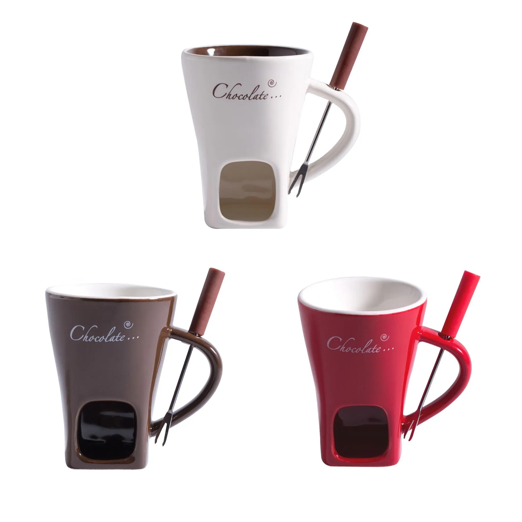 Gift Box Ceramic Chocolate Fondue Mug With Fork Holder - Image 3