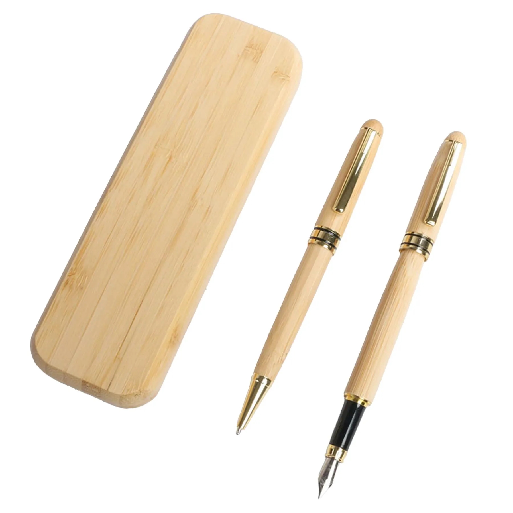 Executive Bamboo Fountain And Gel Pen Set With Wood Case - Image 3