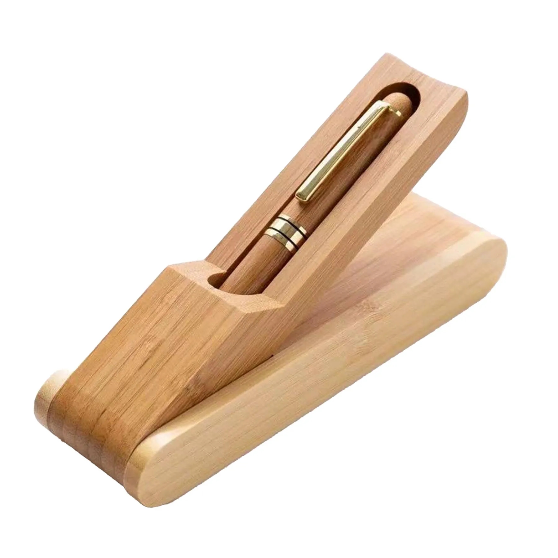 Natural Bamboo Ballpoint Pen Set With Swivel Wood Case - Image 3