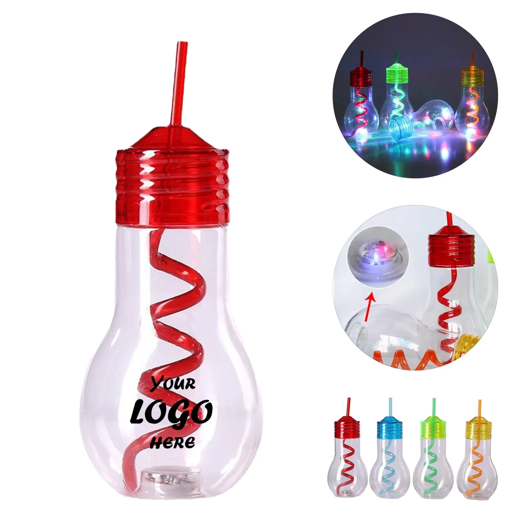 20 Oz LED Light Bulb Cup With Spiral Straw