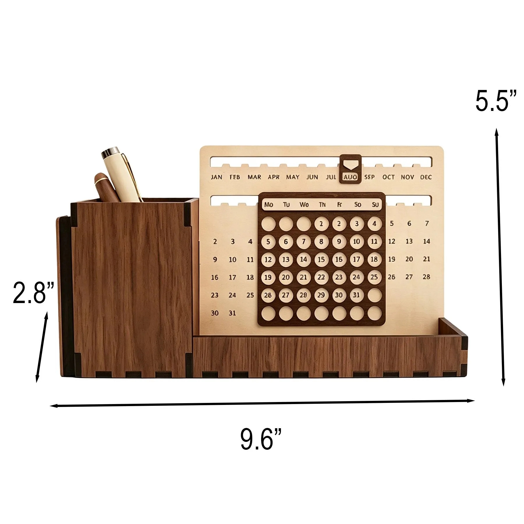 Wooden Perpetual Desk Calendar With Pen Holder Tray - Image 2