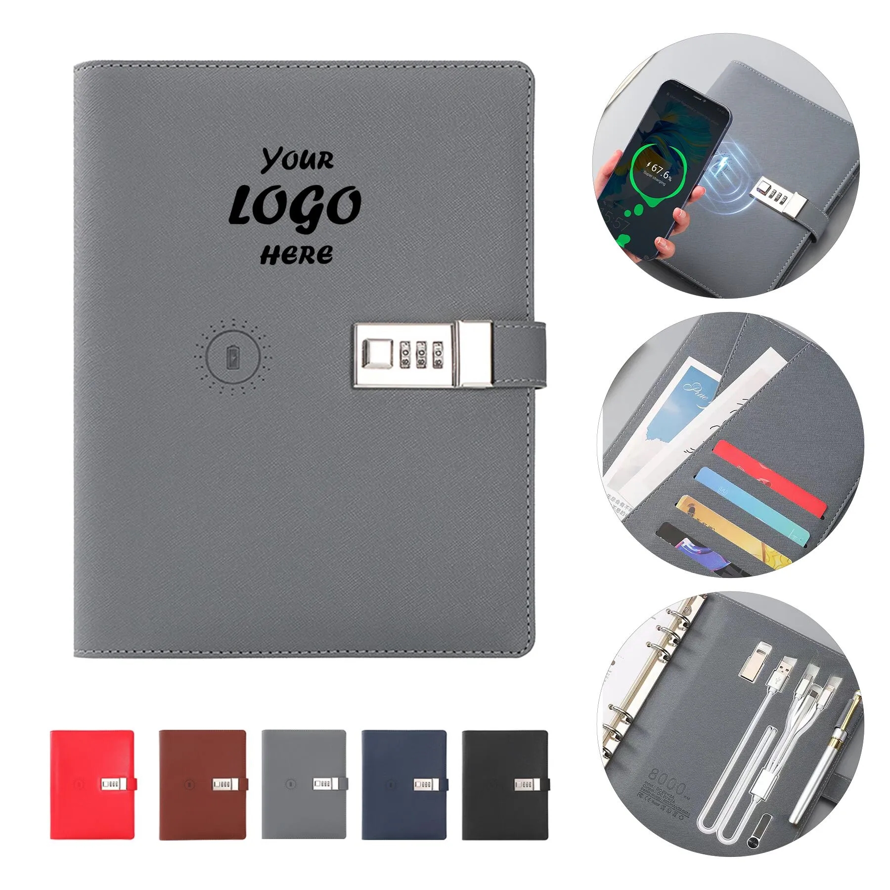 PU Leather Wireless Charging Notebook With Power Bank
