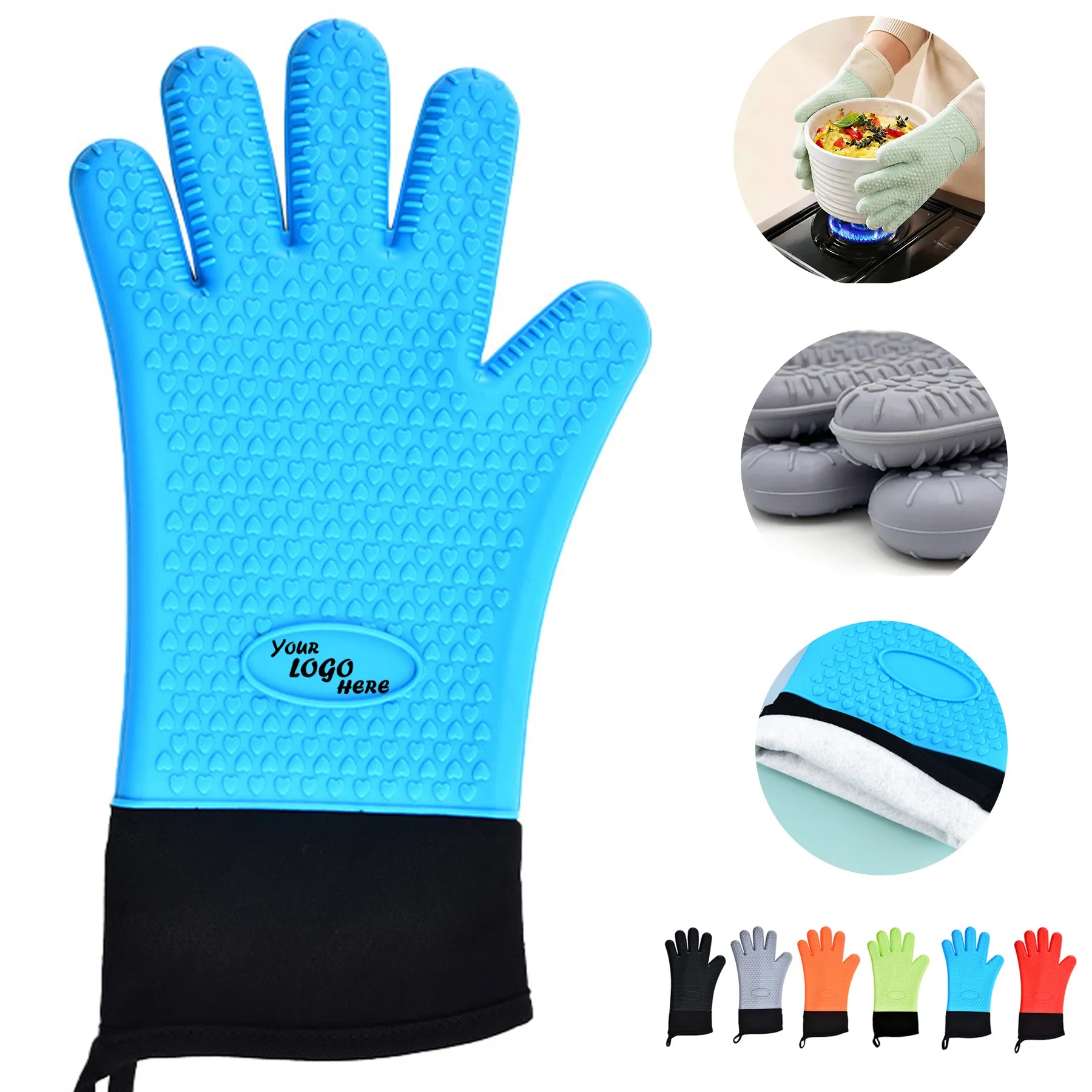 Heat Resistant Silicone BBQ Gloves With Cotton Lining