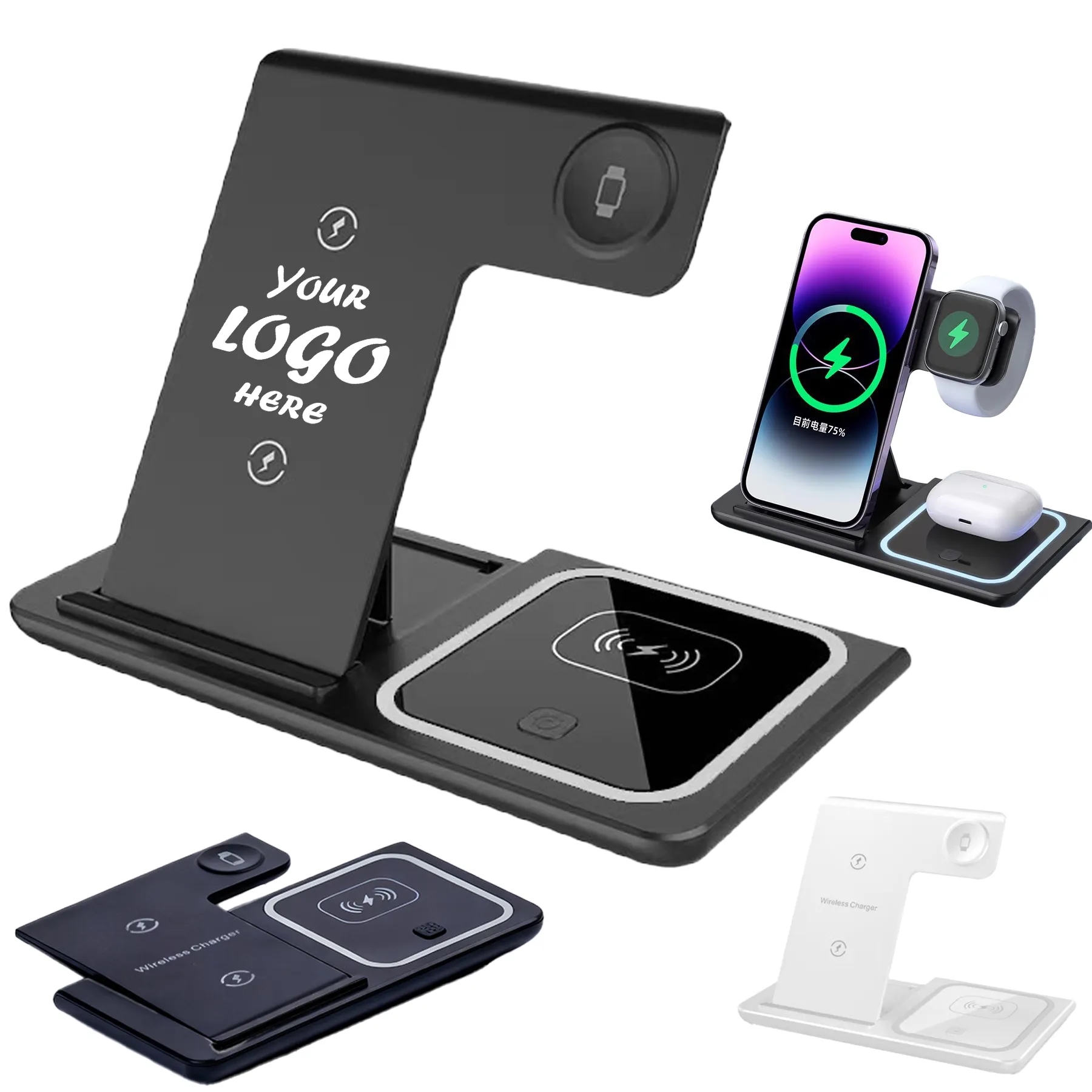 Foldable 3-In-1 Wireless Charging Station For Desks