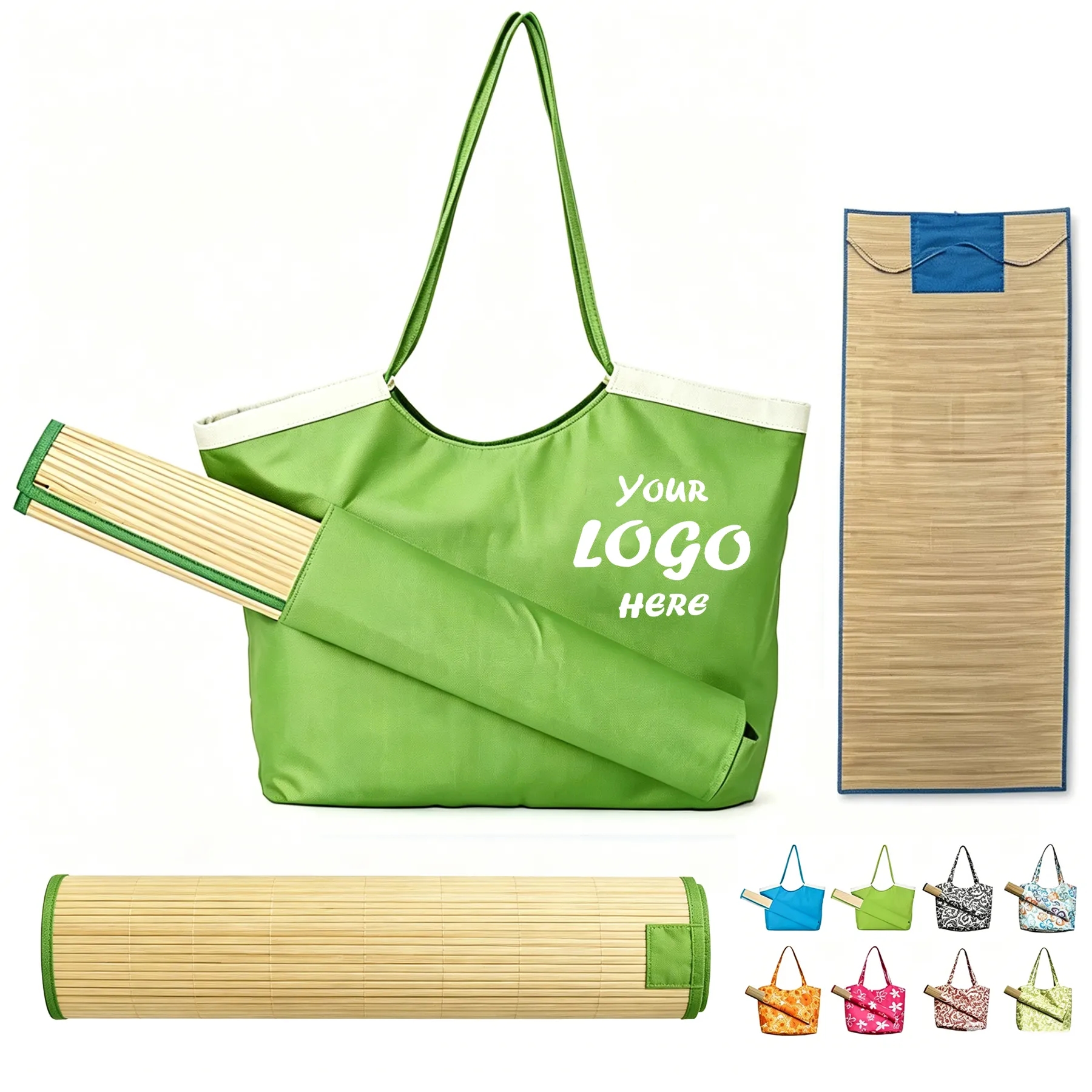 Beach Tote Bag And Straw Mat Set For Outdoor Travel