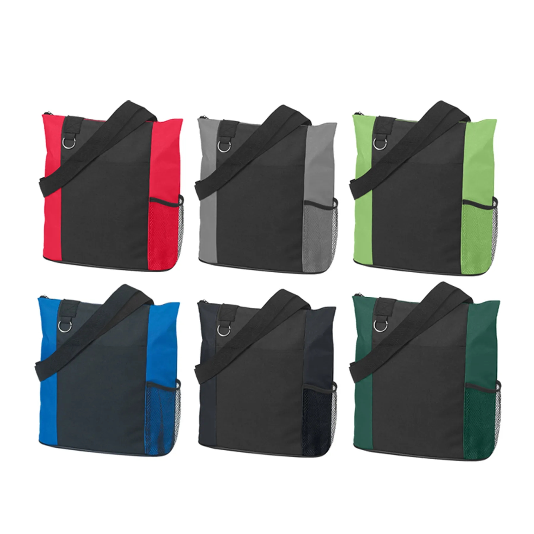 Zippered Nylon Shopping Tote Bag With Mesh Bottle Pocket - Image 3