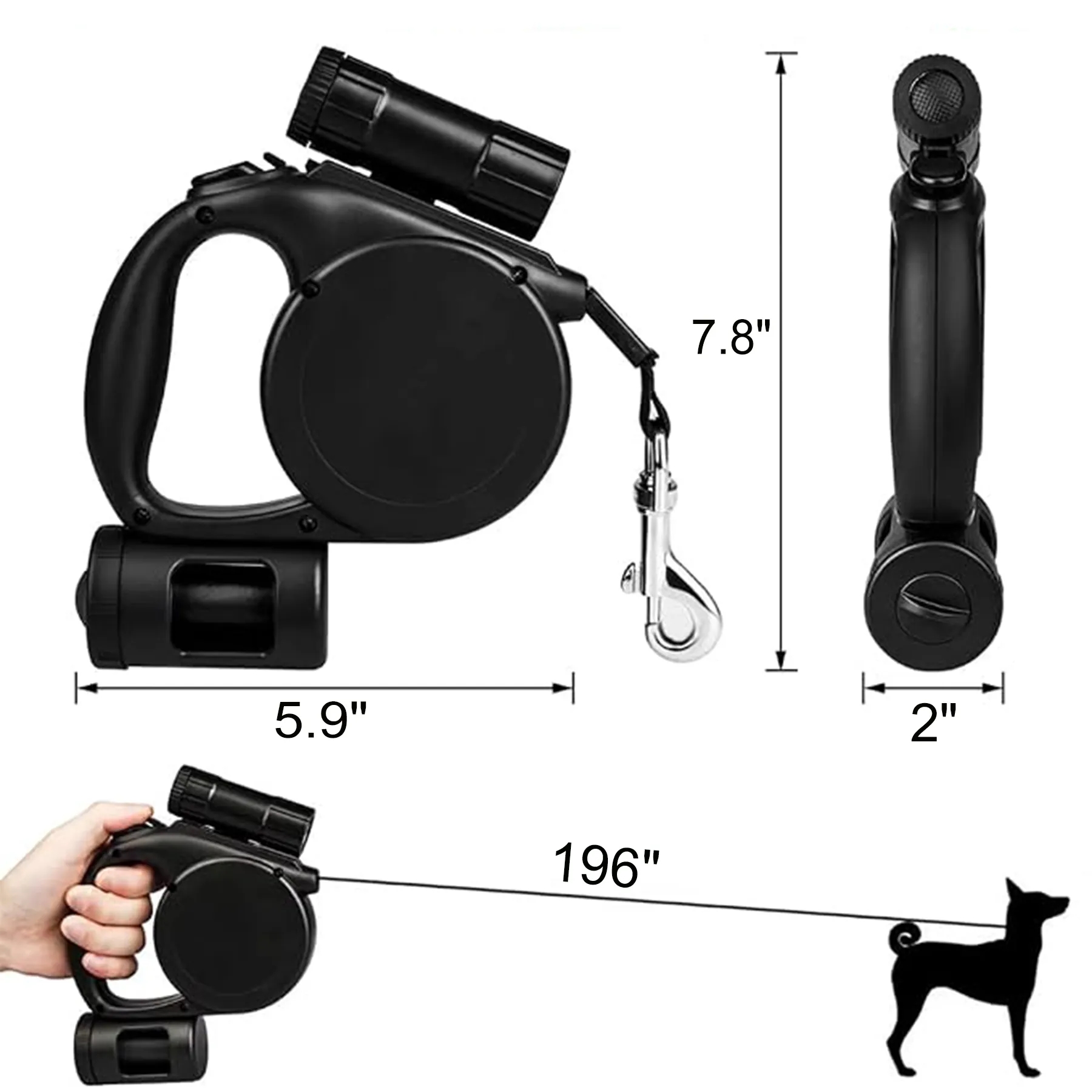 16FT Retractable Dog Leash With LED Light And Waste Bags - Image 2