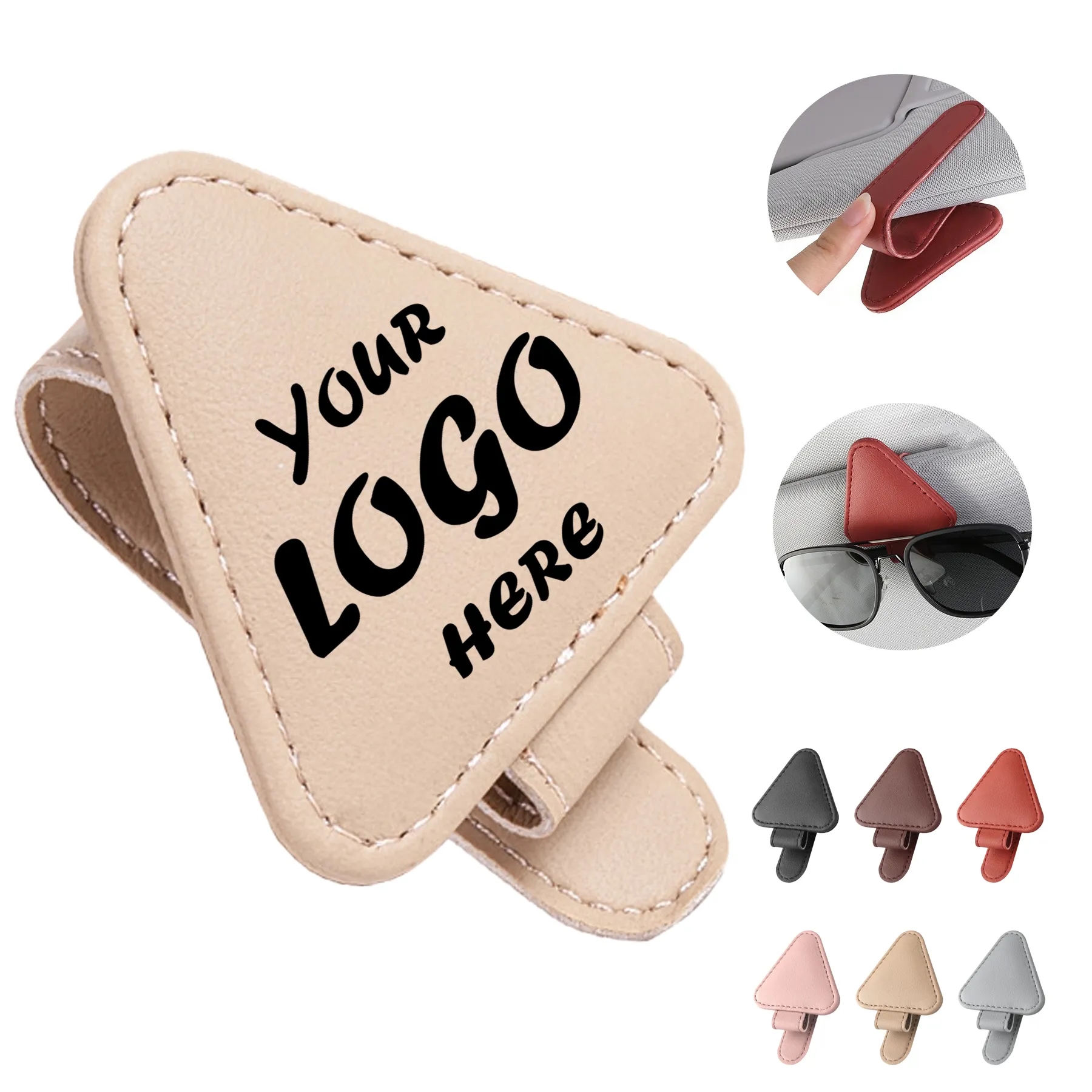 Leather Car Visor Sunglasses Clip With Card Storage