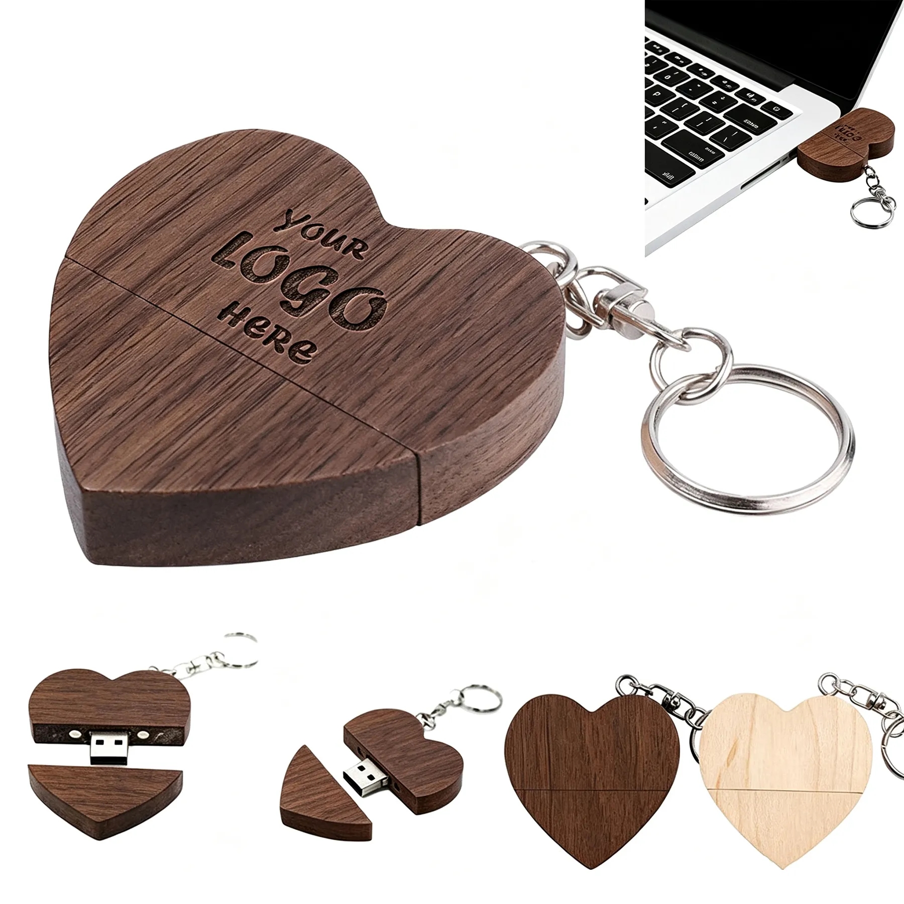 Wood Heart Shape USB Flash Drive For Event File Storage