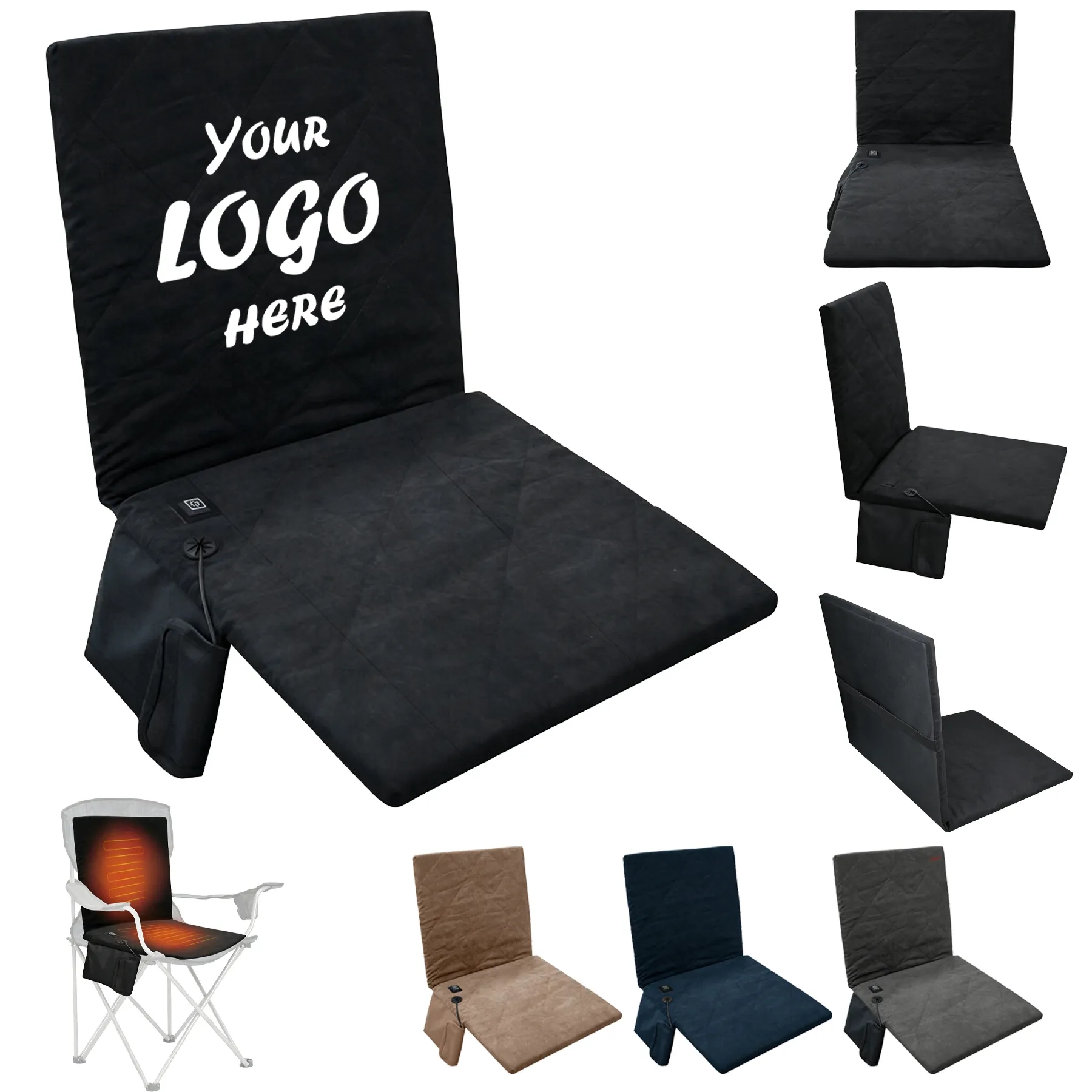 USB Heated Suede Stadium Seat Cushion With Back Support