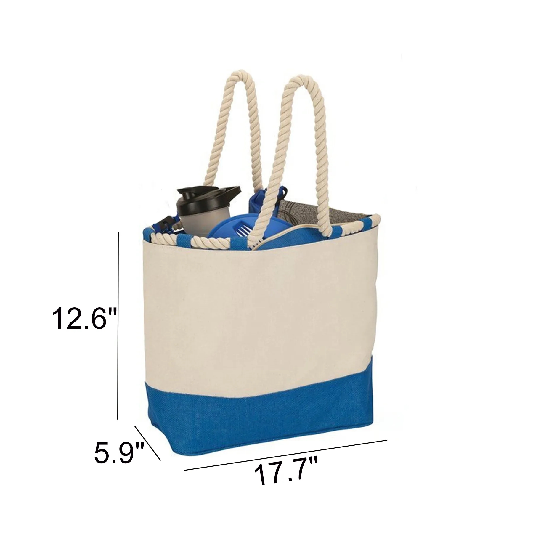 Canvas And Jute Tote Bag With Zipper And Rope Handles - Image 2