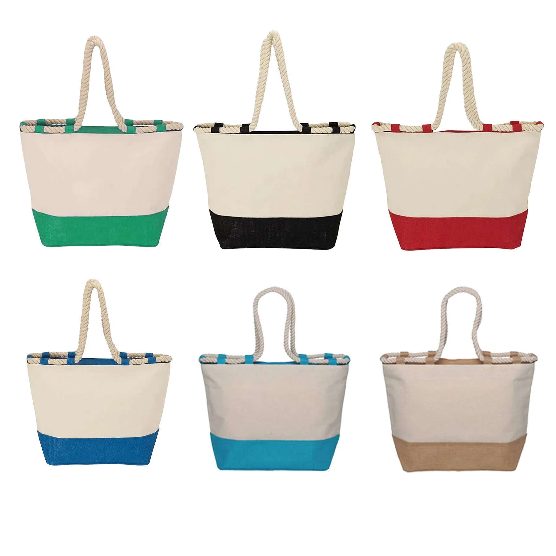 Canvas And Jute Tote Bag With Zipper And Rope Handles - Image 3