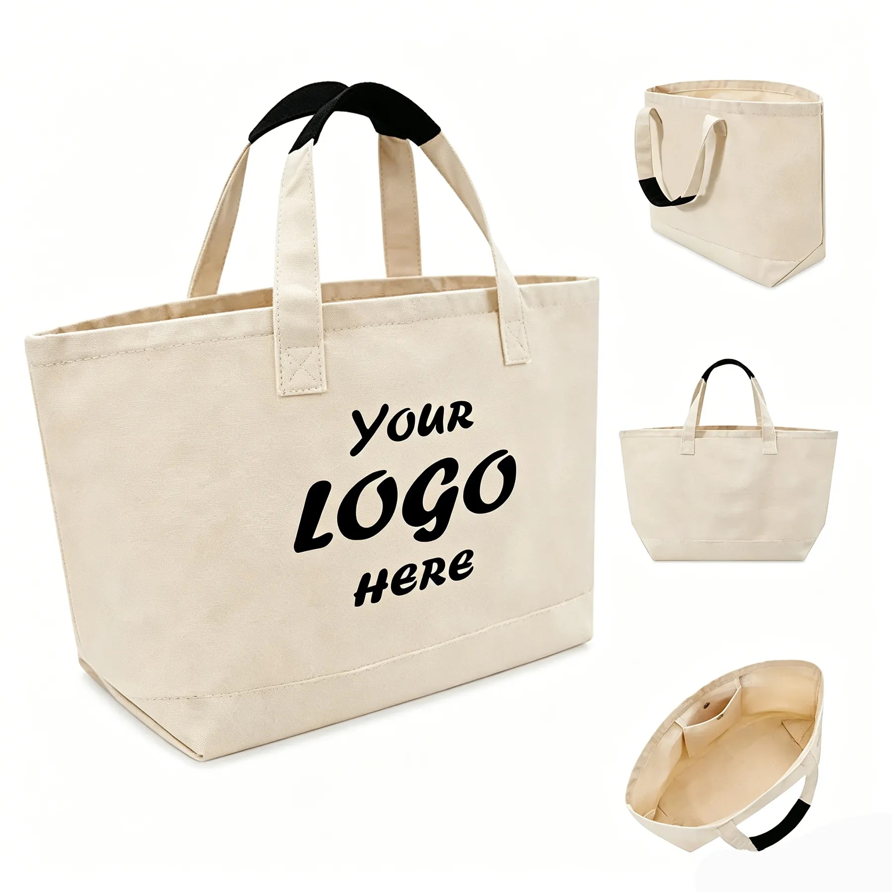Heavy Cotton Canvas Tote Bag With Inside Snap Pocket