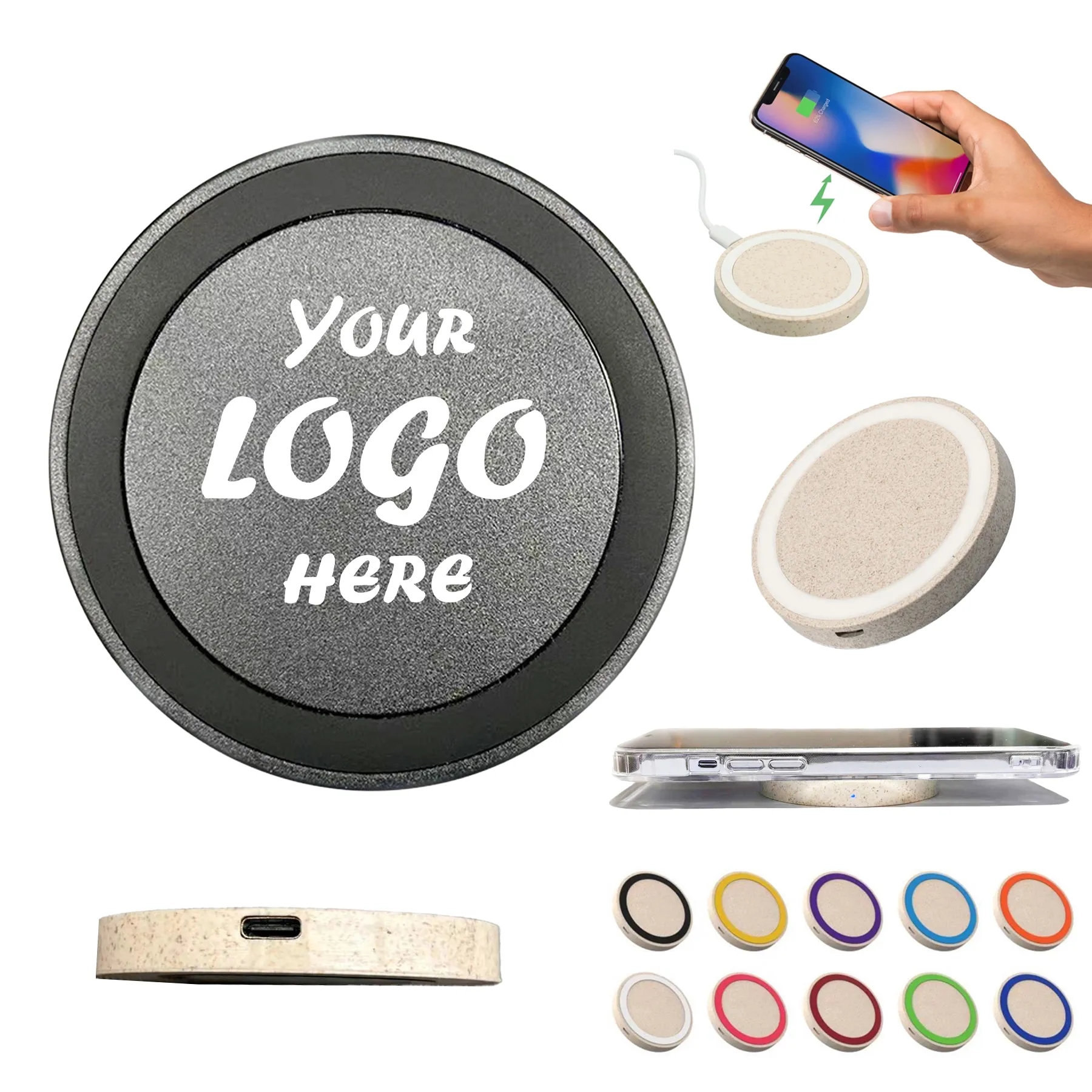 10W Wheat Straw Wireless Charger Pad With USB Cable