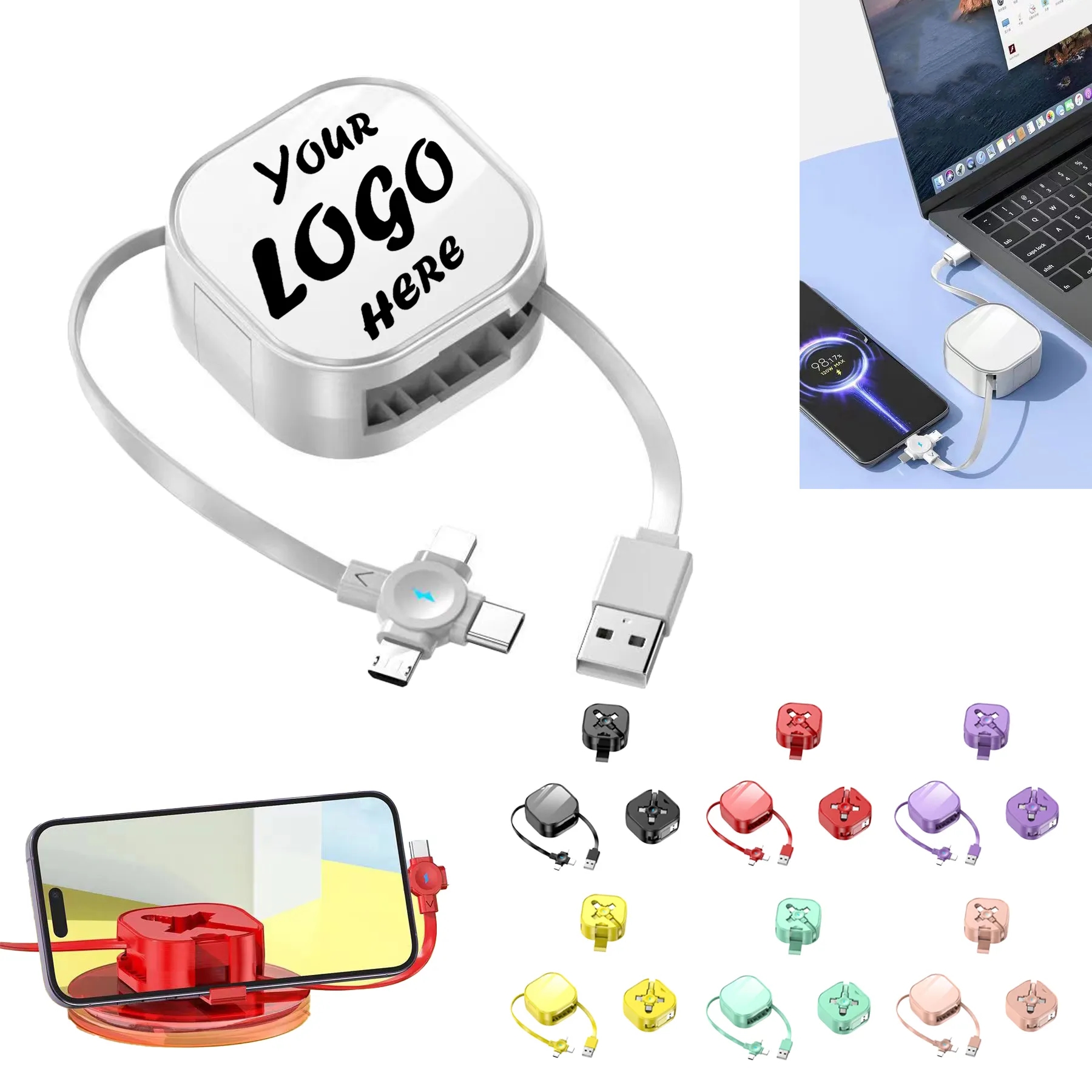 Retractable 3-In-1 Charging Cable With Phone Stand