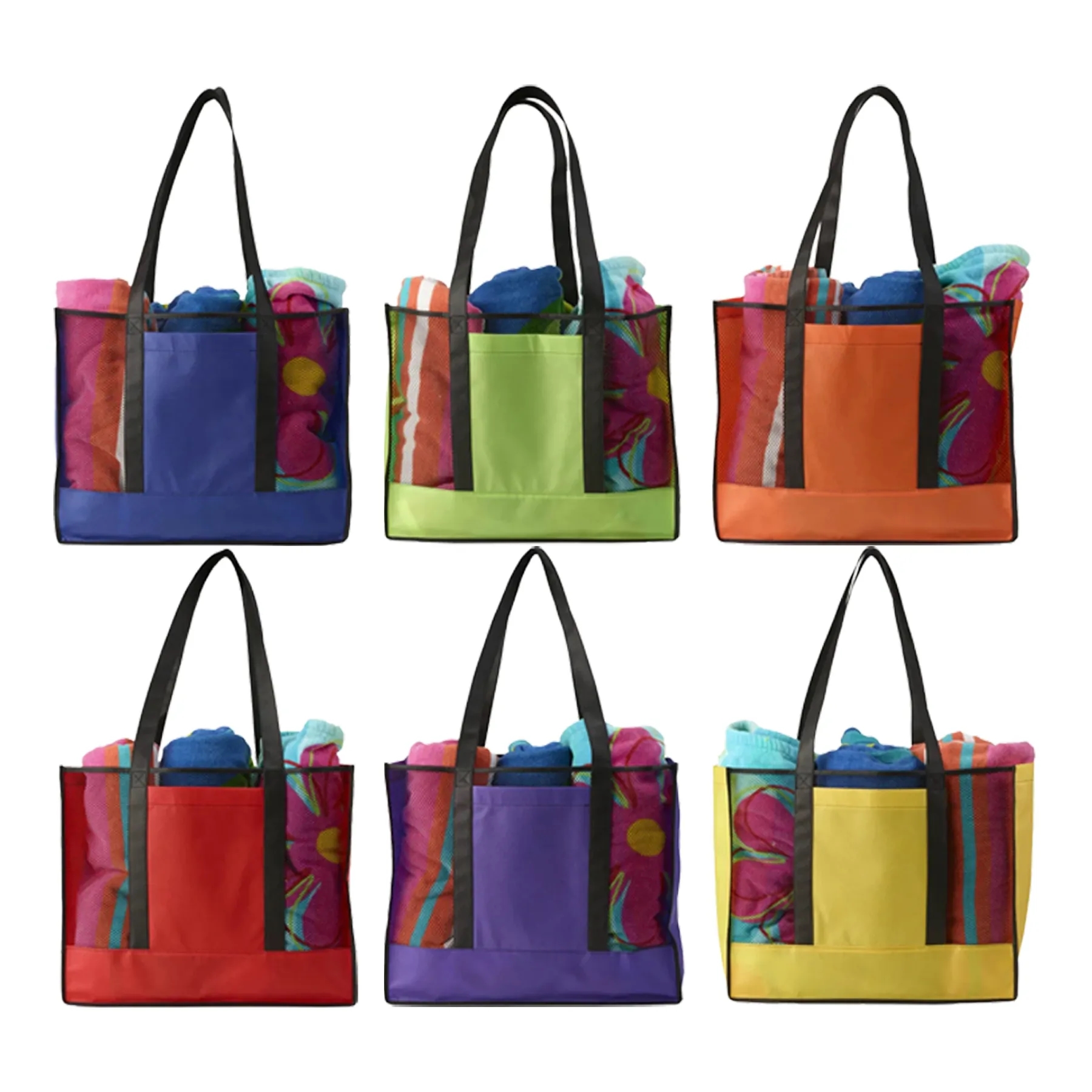 Breathable Non-Woven Mesh Beach Tote Bag With Pockets - Image 3