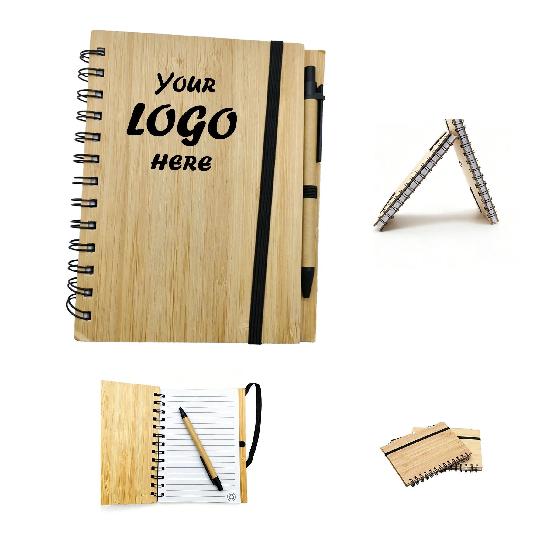 Bamboo Spiral Journal Notebook With Matching Ballpoint Pen