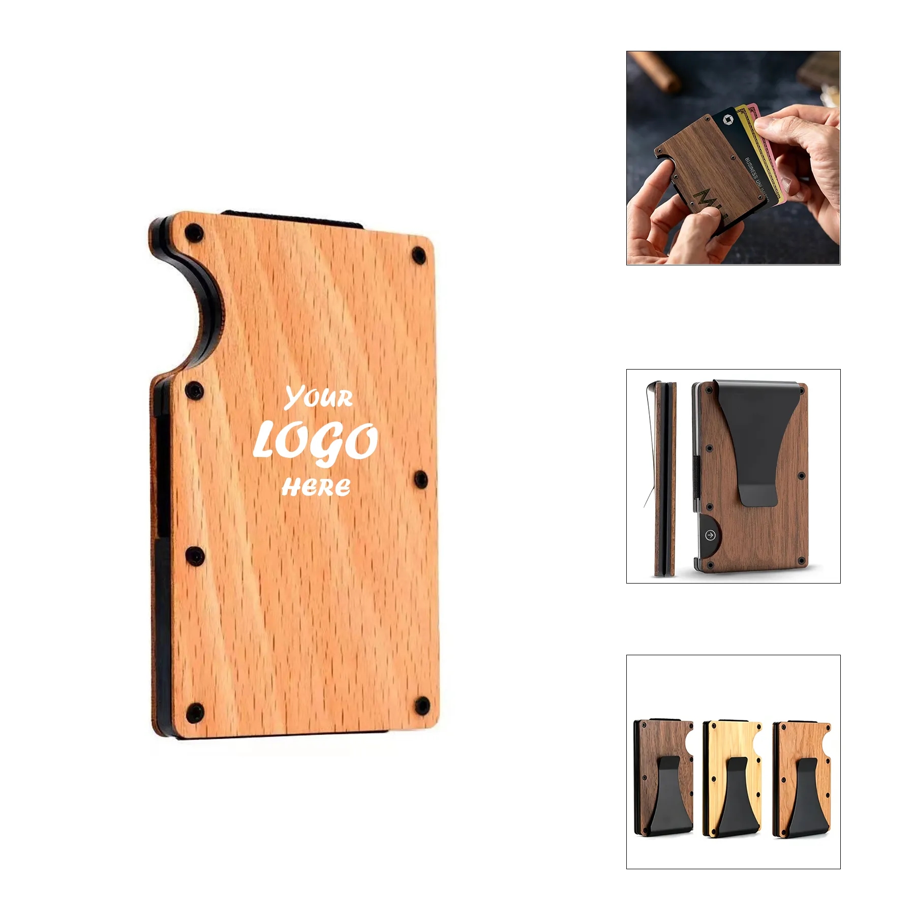 Slim Wooden RFID Card Holder Wallet For Travel Use