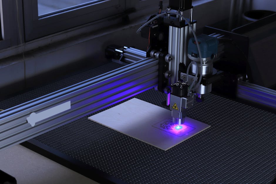 Close-up of a CNC laser engraving machine processing a wooden piece.