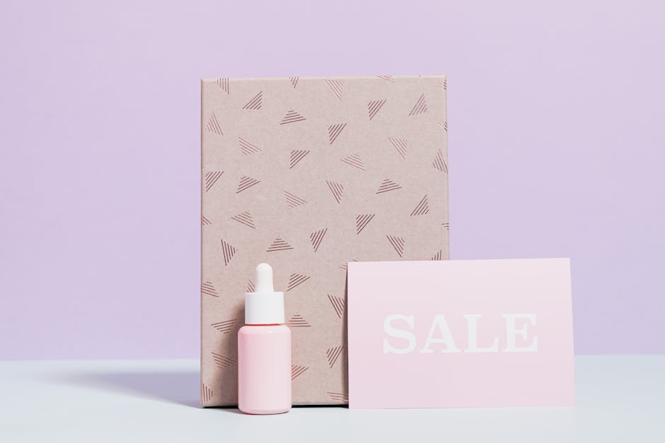 Chic skincare packaging with a prominent sale sign in a minimal design.